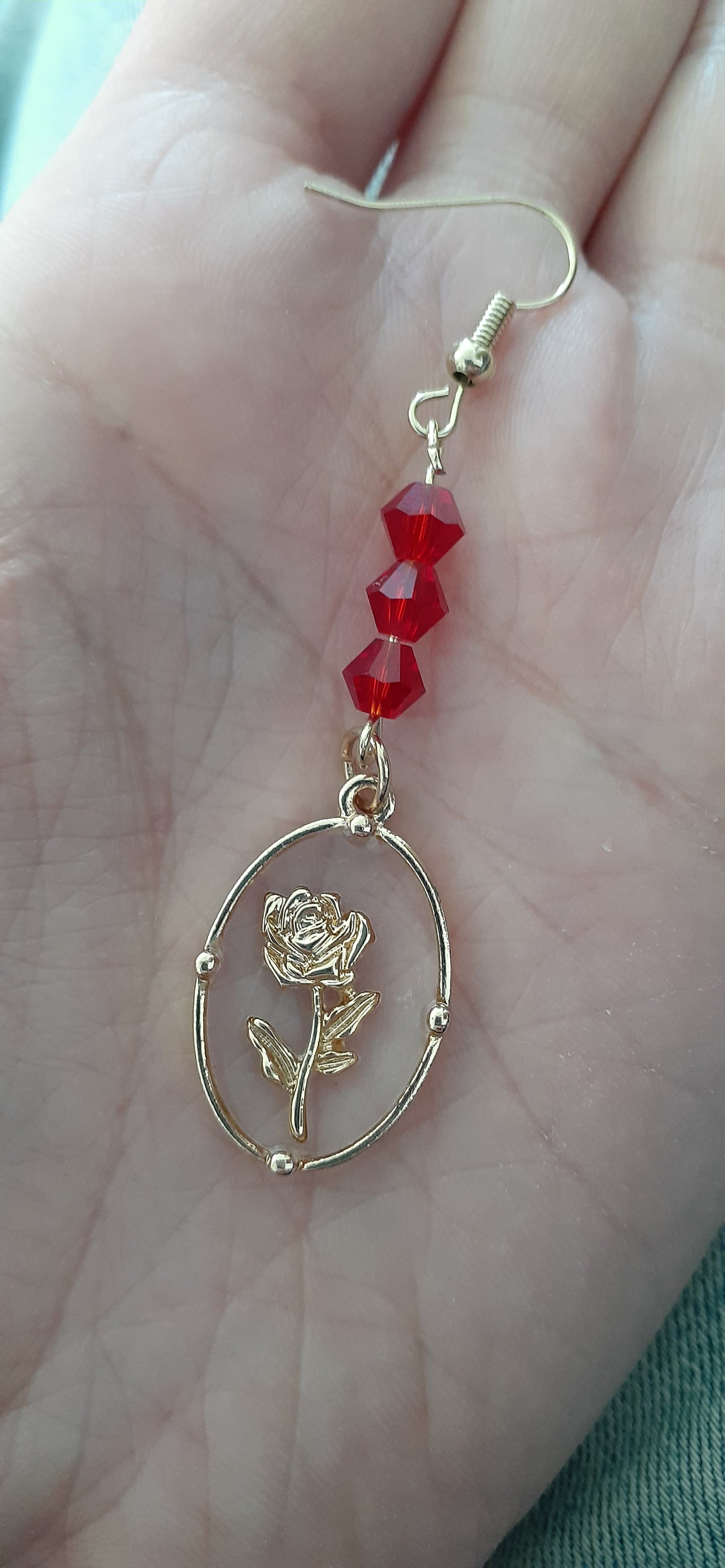 Rose Charm Earrings, 3" L