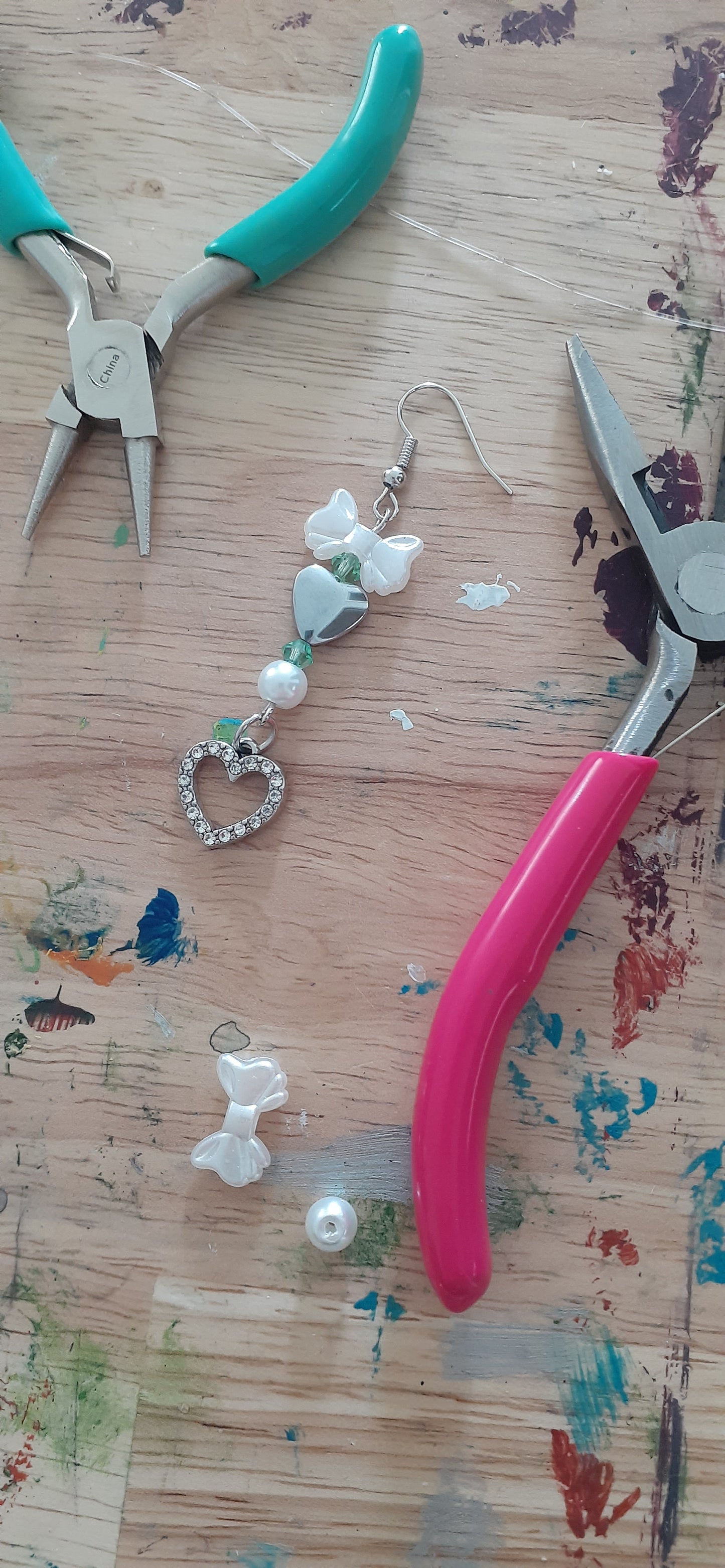 "Romantasy I" beaded drop earrings, approx. 3" L