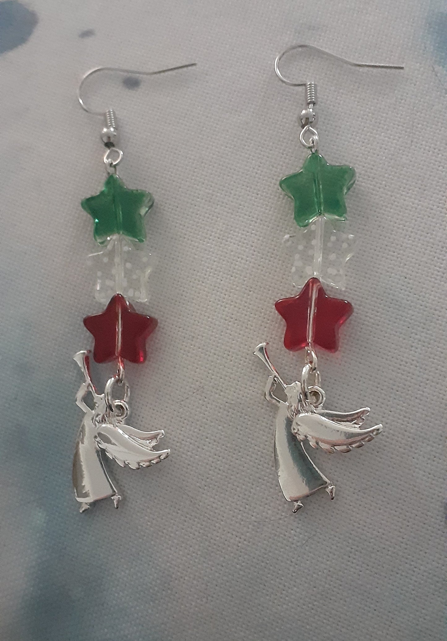 Christmas Angels bead and charm dangle earrings, Approx. 3" L