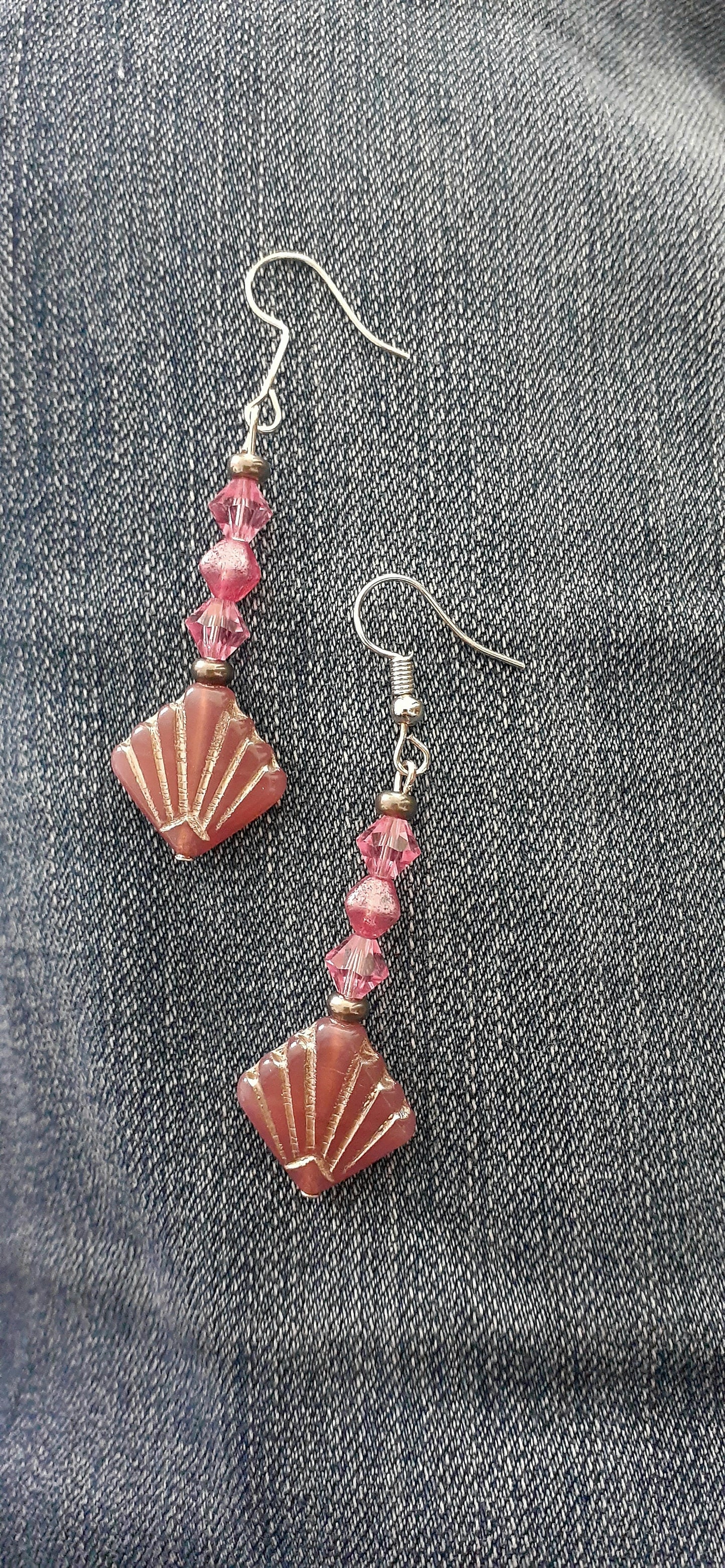 Pink Deco Beaded Drop Earrings, 1.5" L
