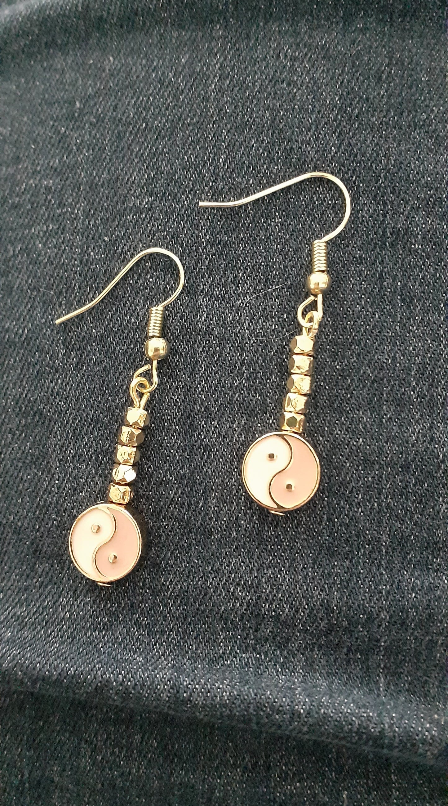 Ying-Yang Beaded Drop Earrings, 1" L