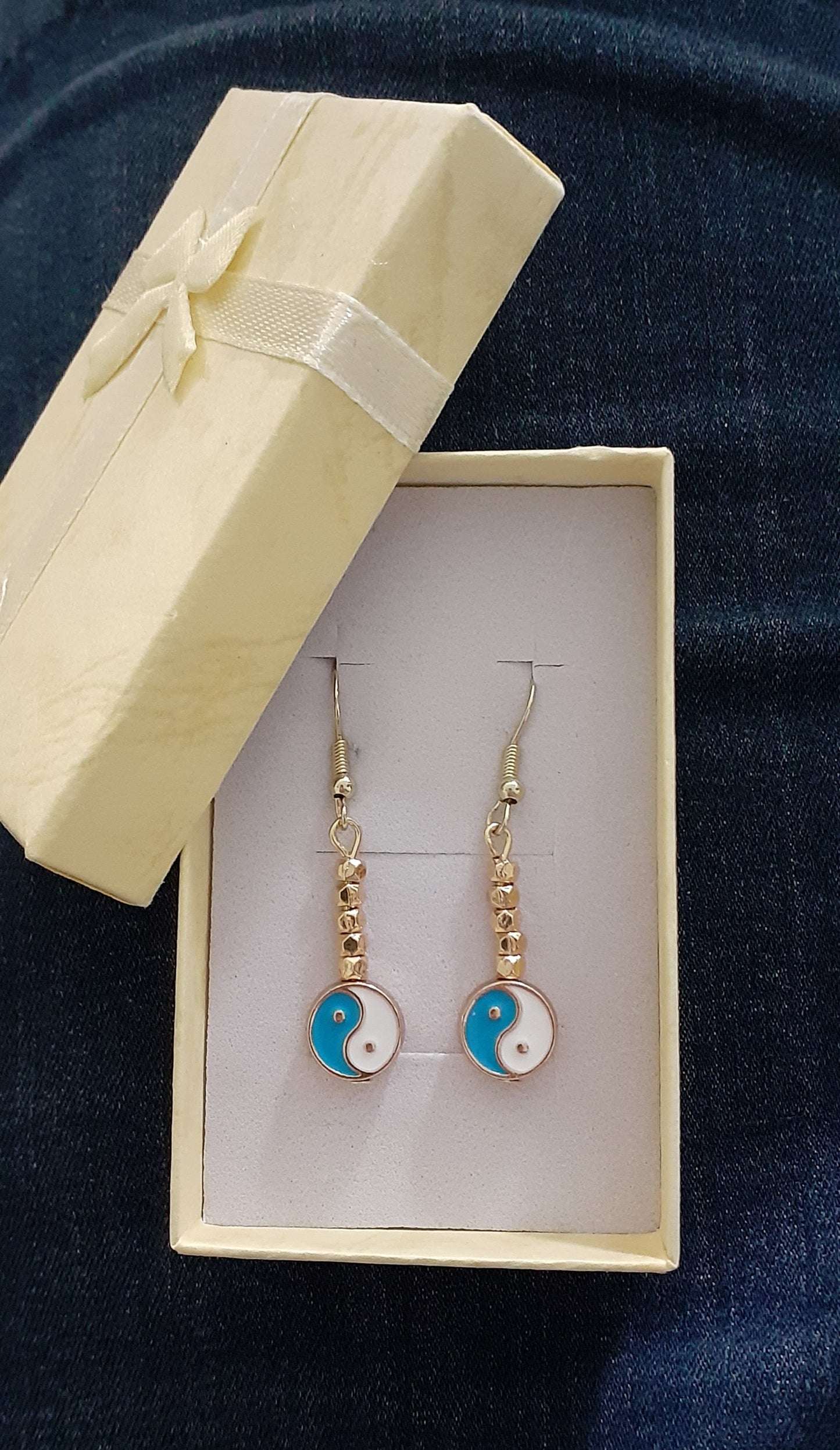 Ying-Yang Beaded Drop Earrings, 1" L