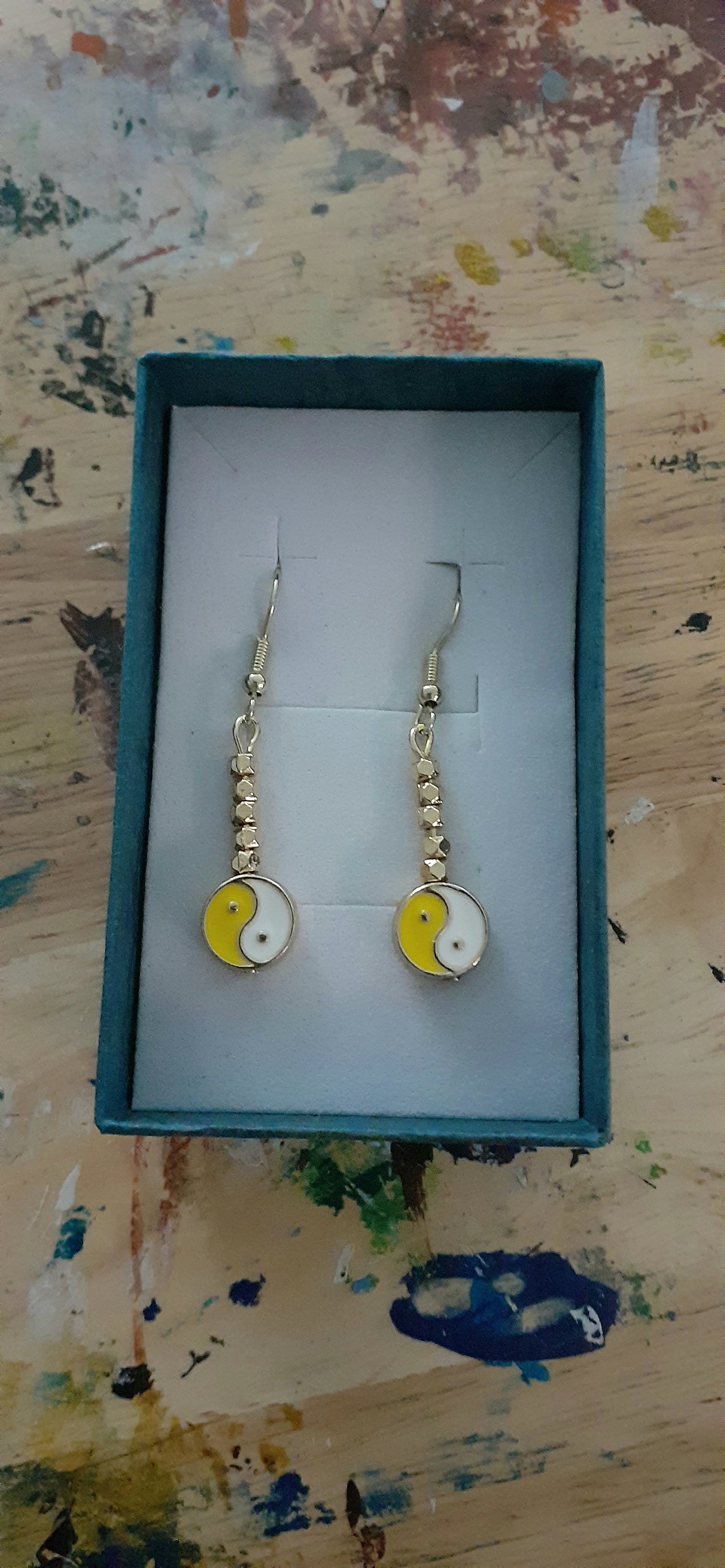 Ying-Yang Beaded Drop Earrings, 1" L