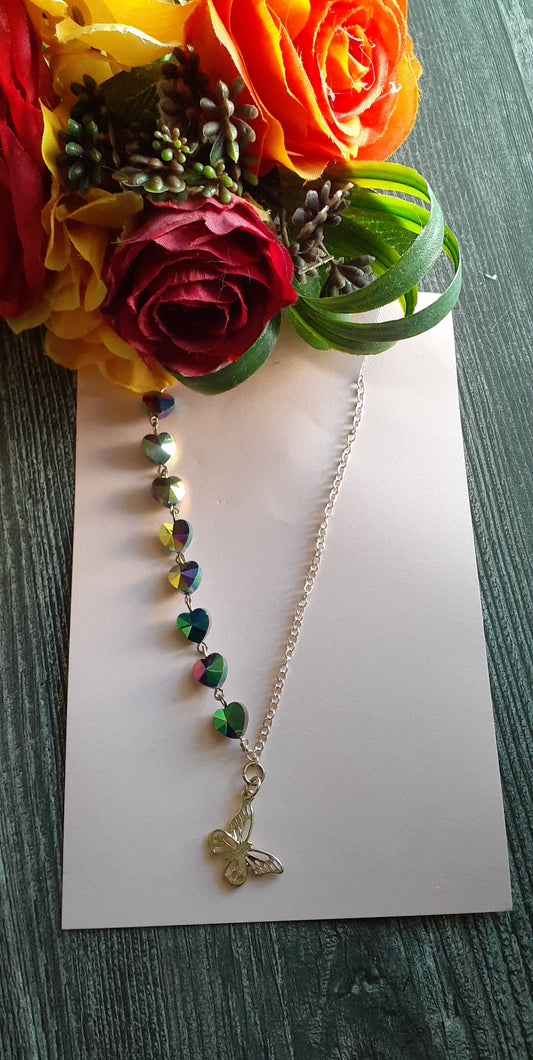 Butterfly & Rainbow Hearts Necklace