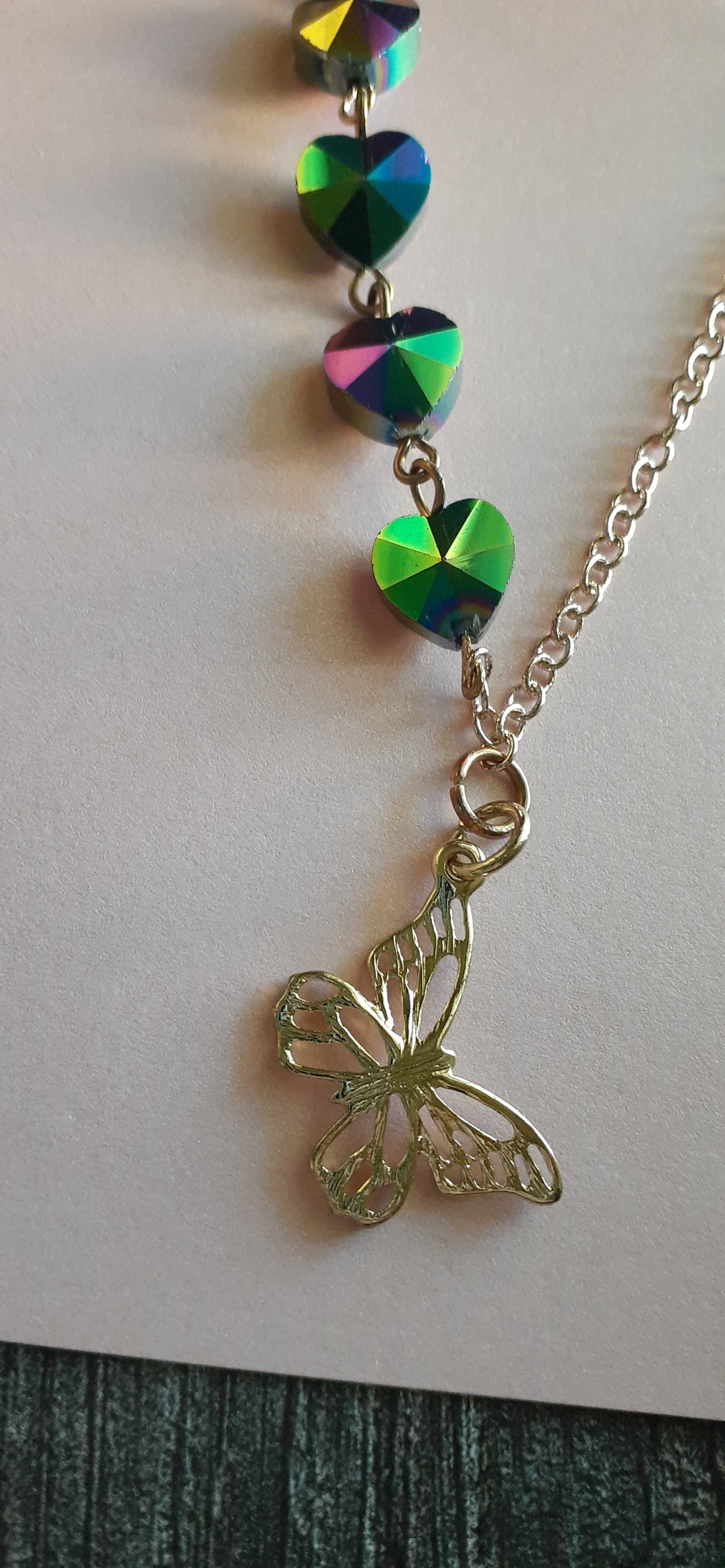 Butterfly & Rainbow Hearts Necklace